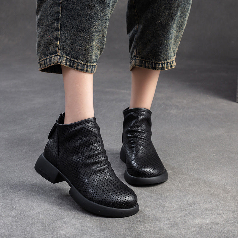 Women Retro Minimalist Hollow Leather Casual Ankle Boots Newgew Shoes