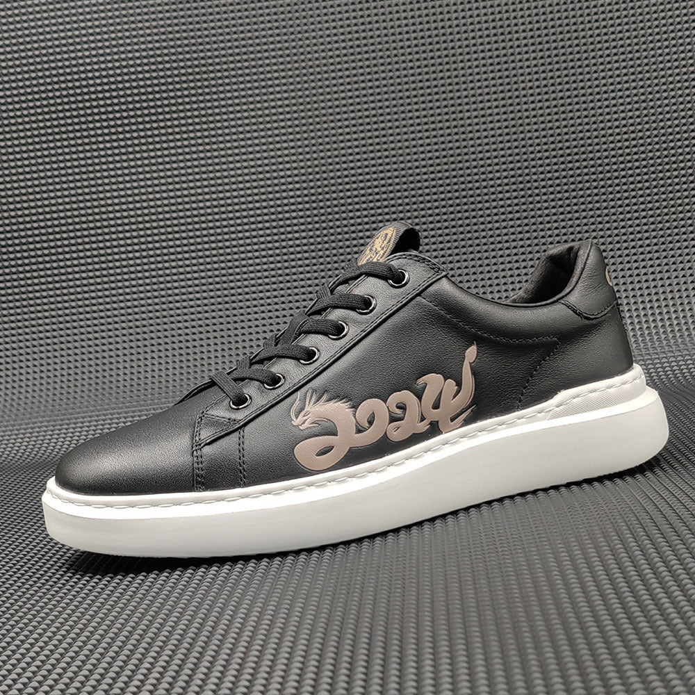 Men 2024 Fashion Leather Print Flat Casual Sneakers Newgew Shoes