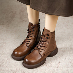 Women Retro Minimalist Soft Leather Flat Boots Newgew Shoes