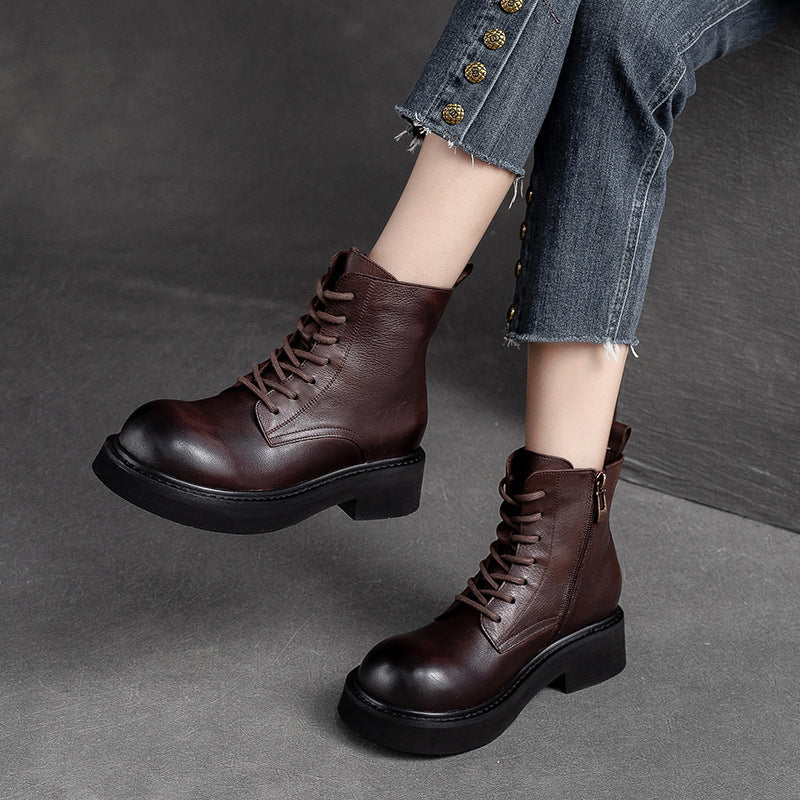 Women Classic Leather Round Head Casual Boots Newgew Shoes