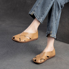 Women Retro Soft Leather Summer Flat Sandals Newgew Shoes