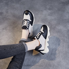 Women Retro Patchwork Leather Platform Sneakers Newgew Shoes