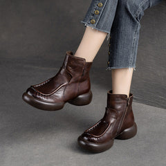 Women Retro Patchwork leather Thick Soled Boots Newgew Shoes