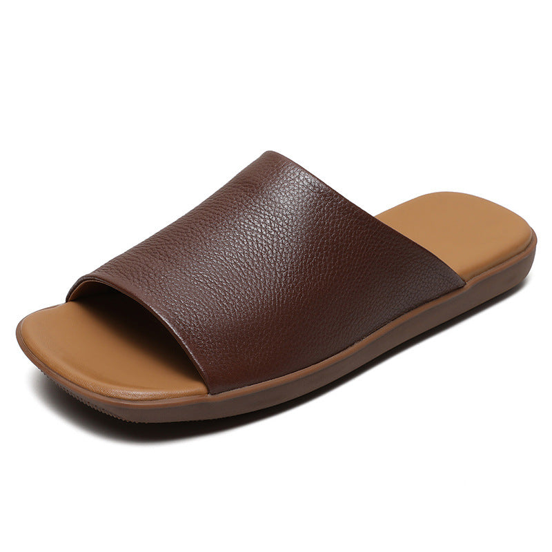 Women Retro Leather Flat Soft Casual Slides Newgew Shoes