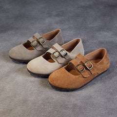 Women Retro Suede Buckle Soft Flats Newgew Shoes