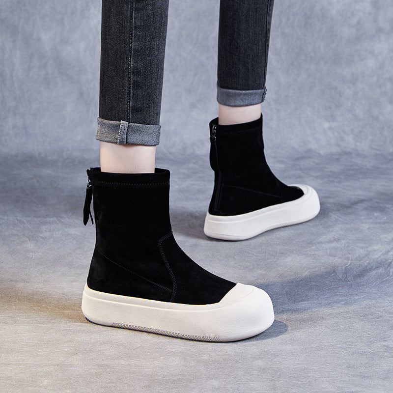 Women Minimalist Leather Thick Soled Casual Boots Newgew Shoes