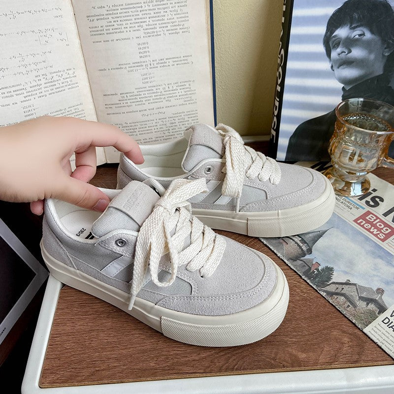 Women's Spring White Retro Surface Niche Canvas Shoes Newgew