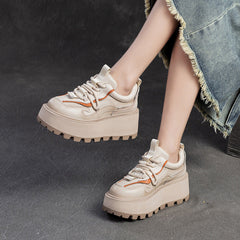 Women Retro Leather Platform Casual Shoes Newgew Shoes
