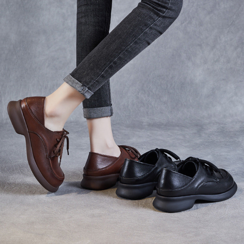 Women Handmade Retro Solid Leather Casual Shoes Newgew Shoes