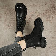 Women Retro Patchwork leather Combat Boots Newgew Shoes