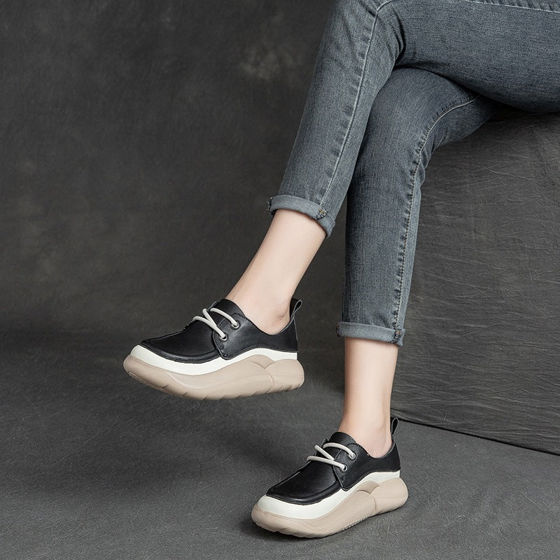 Women Retro Minimalist Leather Thick Soled Casual Shoes Newgew Shoes