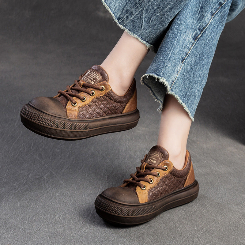 Women Retro Style Leather Flat Casual Shoes Newgew Shoes