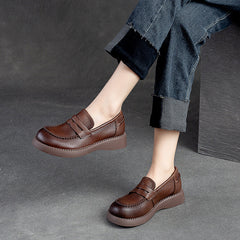 Women Retro Soft Solid Leather Flat Casual Loafers Newgew Shoes