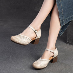 Women Fashion Plaited Leather Chunky Heel Casual Sandals Newgew Shoes