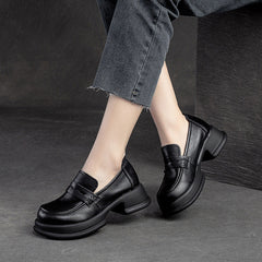 Women Retro Leather Casual Chunky Platform Loafers Newgew Shoes