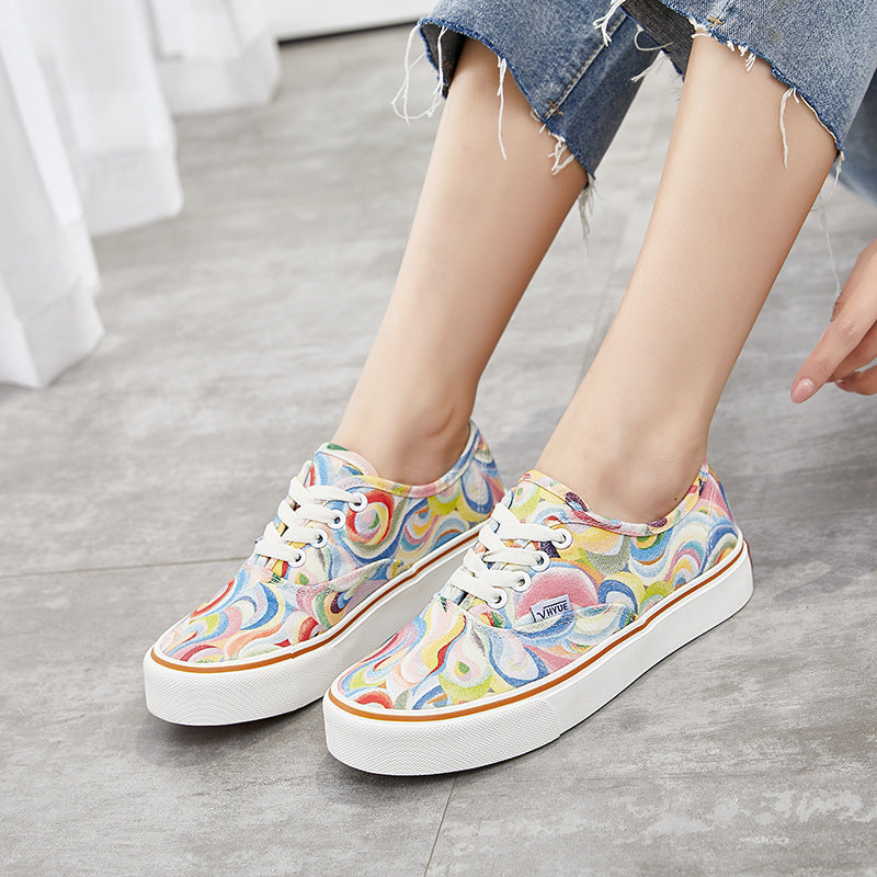 Female Korean Style Low Top Trendy Thick-soled Canvas Shoes Newgew