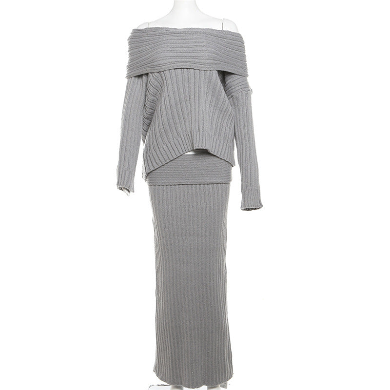Stretch Off-Shoulder Sweater And Long Skirt Set Newgew Dresses
