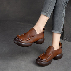 Women Retro Minimalist Soft Leather Thick Soled Casual Shoes Newgew Shoes