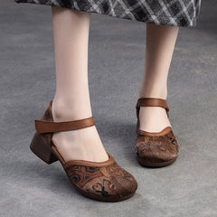 Women Retro Embroidery Comfort Leather Sandals Newgew Shoes