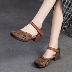 Women Retro Embroidery Comfort Leather Sandals Newgew Shoes