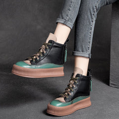 Women Retro Patchwork Leather Flat Stylish Boots Newgew Shoes