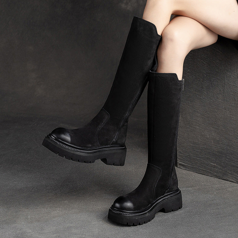 Women Retro Leather Minimalist Winter Riding Boots Newgew Shoes