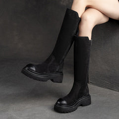 Women Retro Leather Minimalist Winter Riding Boots Newgew Shoes