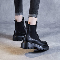 Women Retro Minimalist Leather Platform Boots Newgew Shoes