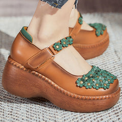 Women Retro Leather Velcro Tape Platform Casual Shoes Newgew Shoes