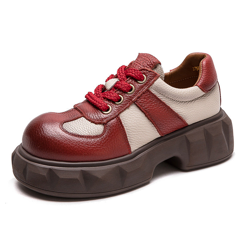 Women Retro Leather Patchwork Casual Shoes Newgew Shoes