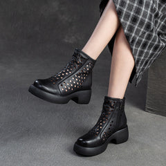 Women Minimalist Hollow Leather Chunky Platform Boots Newgew Shoes