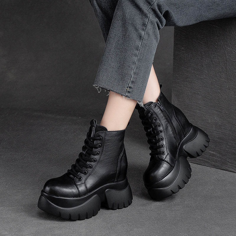 Women Retro Leather Minimalist Chunky Platform Boots Newgew Shoes