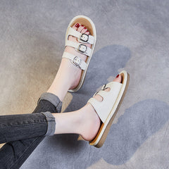 Women Leather Casual Beach Slides Sandals Newgew Shoes