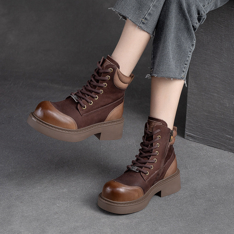 Women Retro Minimalist Patchwork Leather Boots Newgew Shoes