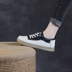 Women Fashion Patchwork Leather Flat Casual Shoes Newgew Shoes