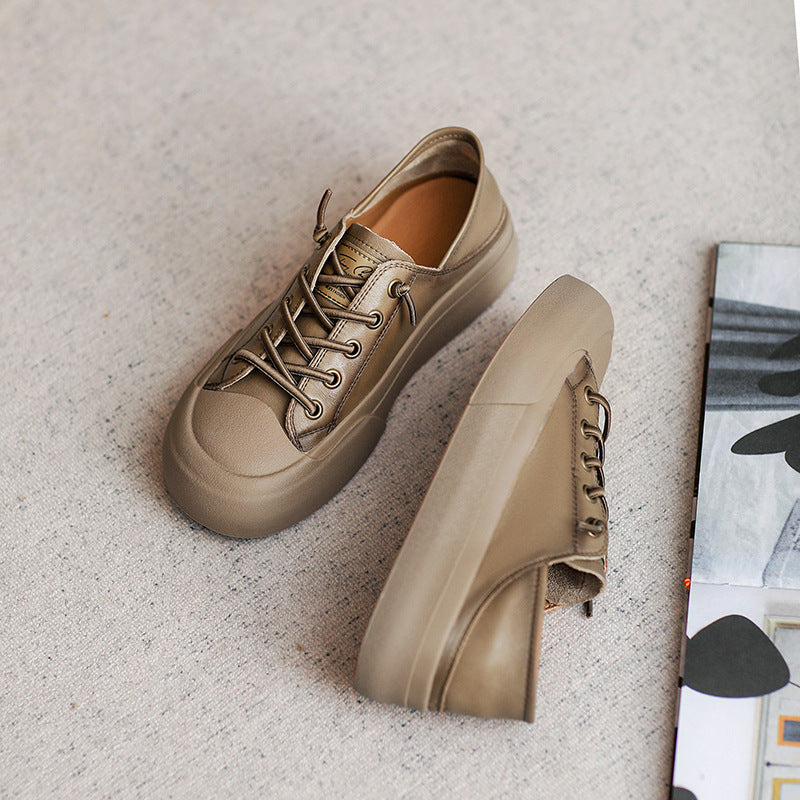 Women Retro Leather Flat Casual Shoes Newgew Shoes
