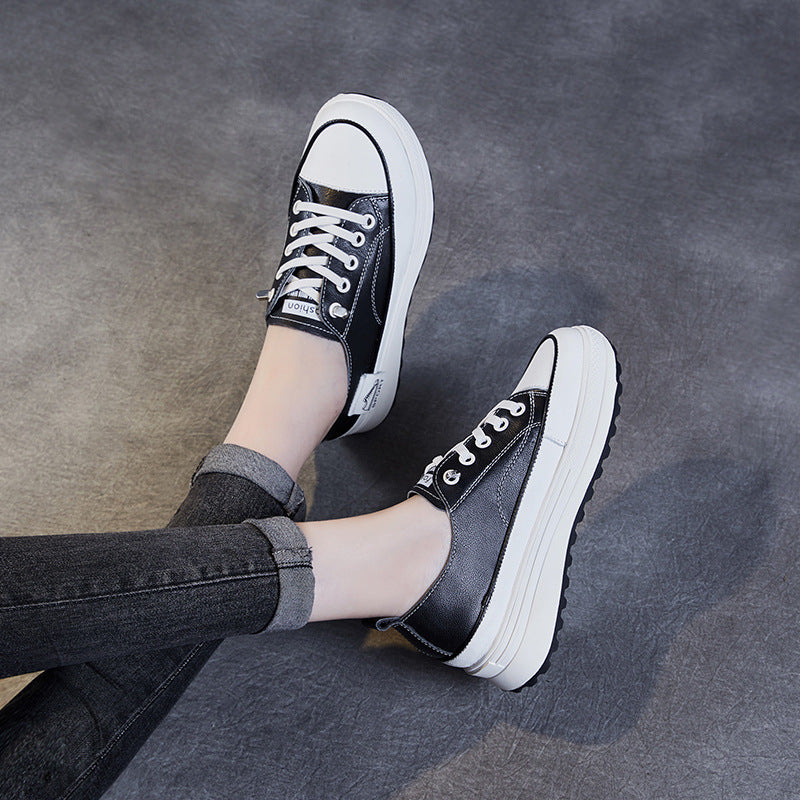 Women Fashion Leather Thick Soled Casual Shoes Newgew Shoes