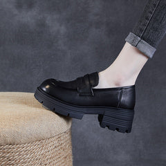 Women Minimalist Comfort Leather Platform Black Loafers Newgew Shoes