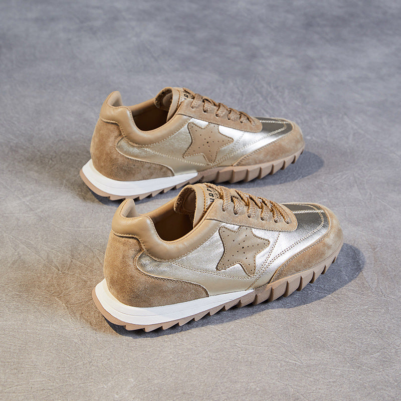 Women Retro Patchwork Leather Casual Training Shoes Newgew Shoes