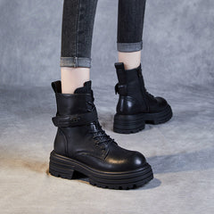 Women Retro Leather Thick Soled Combat Boots Newgew Shoes