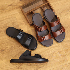 Men Summer Beach Outwear Leather Slide Sandals Newgew Shoes