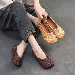 Women Handcraft Plaited Leather Soft Low Block Sandals Newgew Shoes