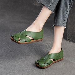 Women Retro Soft Leather Summer Flat Sandals Newgew Shoes