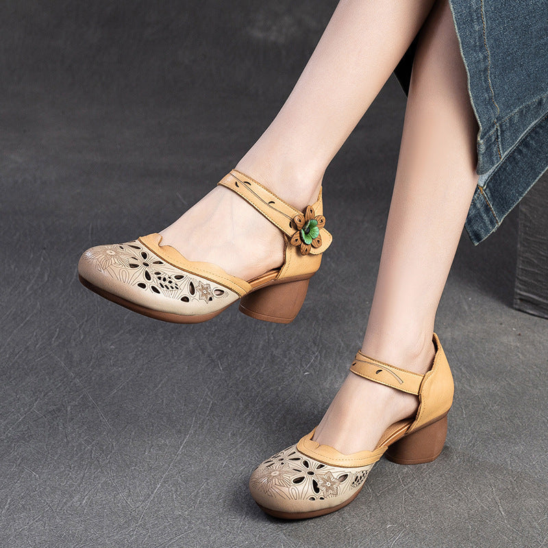 Women Retro Summer Hollow Leather Casual Sandals Newgew Shoes