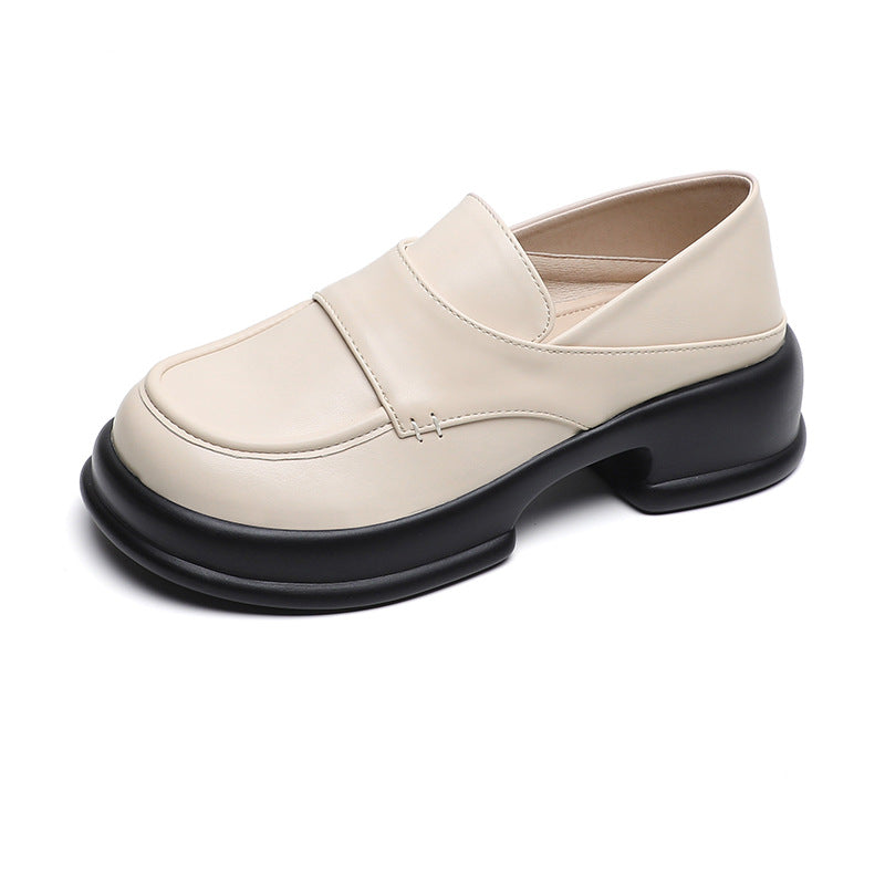 Women Retro Round Head Solid Lug Sole Loafers Newgew Shoes