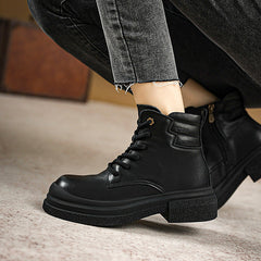 Women Retro Leather Casual Combat Boots Newgew Shoes