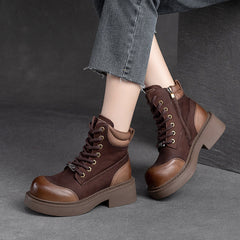 Women Retro Minimalist Patchwork Leather Boots Newgew Shoes