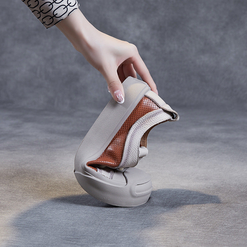 Women Casual Patchwork Breathable Leather Shoes Newgew Shoes