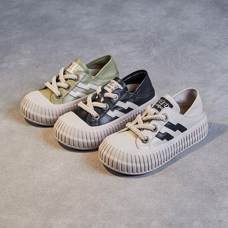 Women Soft Leather Thick Soled Flat Casual Shoes Newgew Shoes