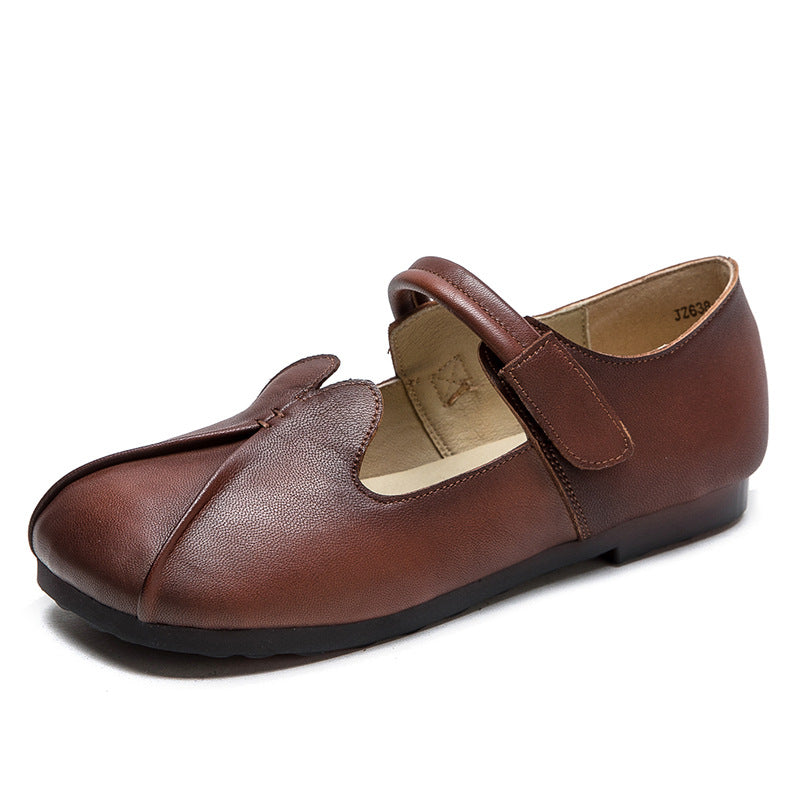 Women Retro Leather Casual Velcro Tape Flat Shoes Newgew Shoes